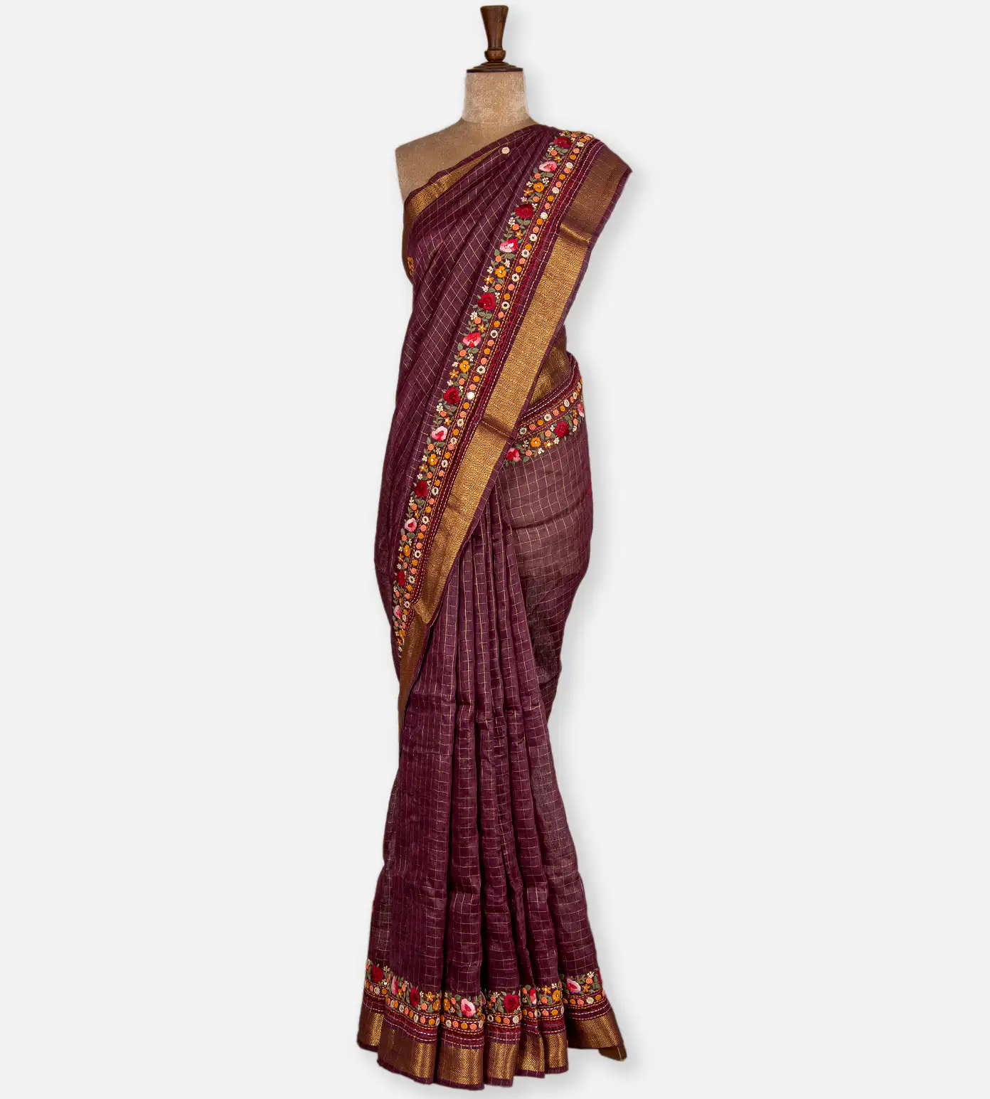 deep-maroon-linen-embroidery-saree-c1075908-b