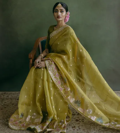 olive-green-organza-saree-c1178768-b