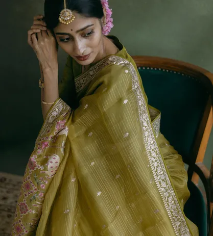 olive-green-organza-saree-c1178768-d