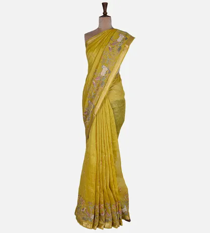 yellow-linen-saree-d0291550-b