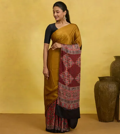 mustard-yellow-ajrakh-modal-silk-saree-d04103221-b