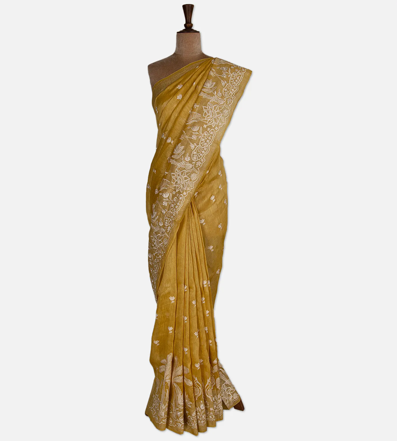 yellow-linen-saree-d09125546-b