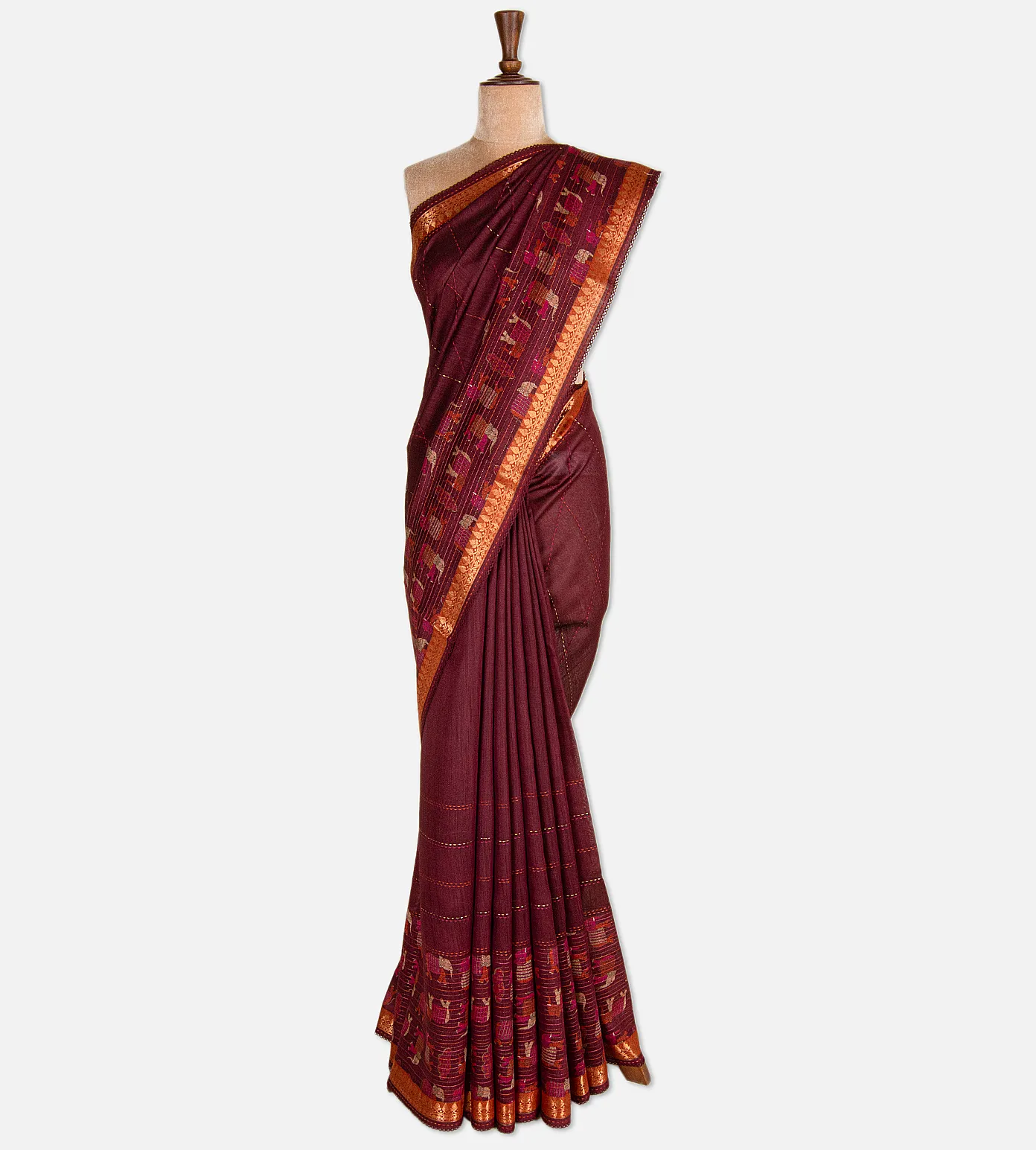 maroon-tussar-saree-d10133918-b