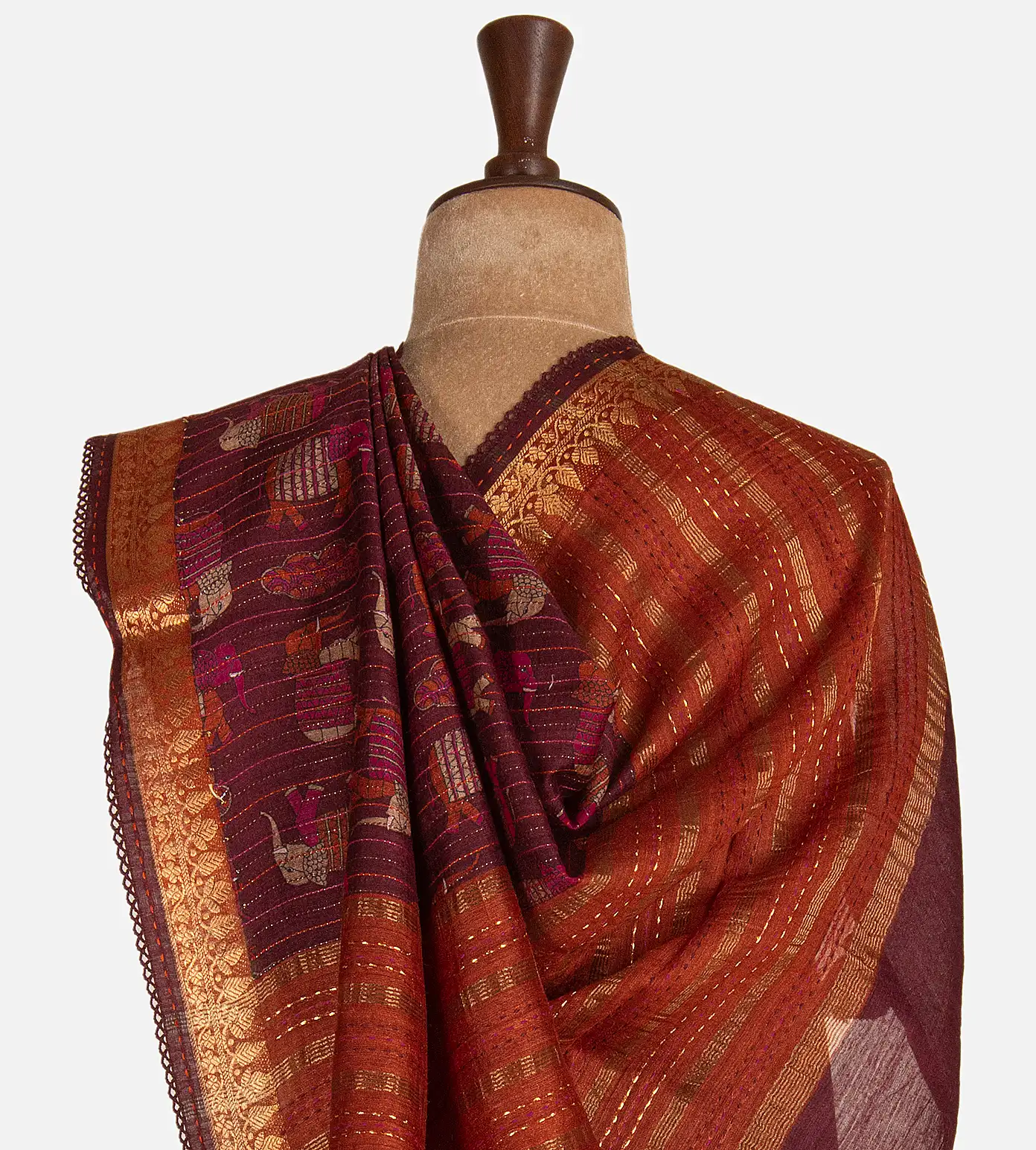 maroon-tussar-saree-d10133918-c