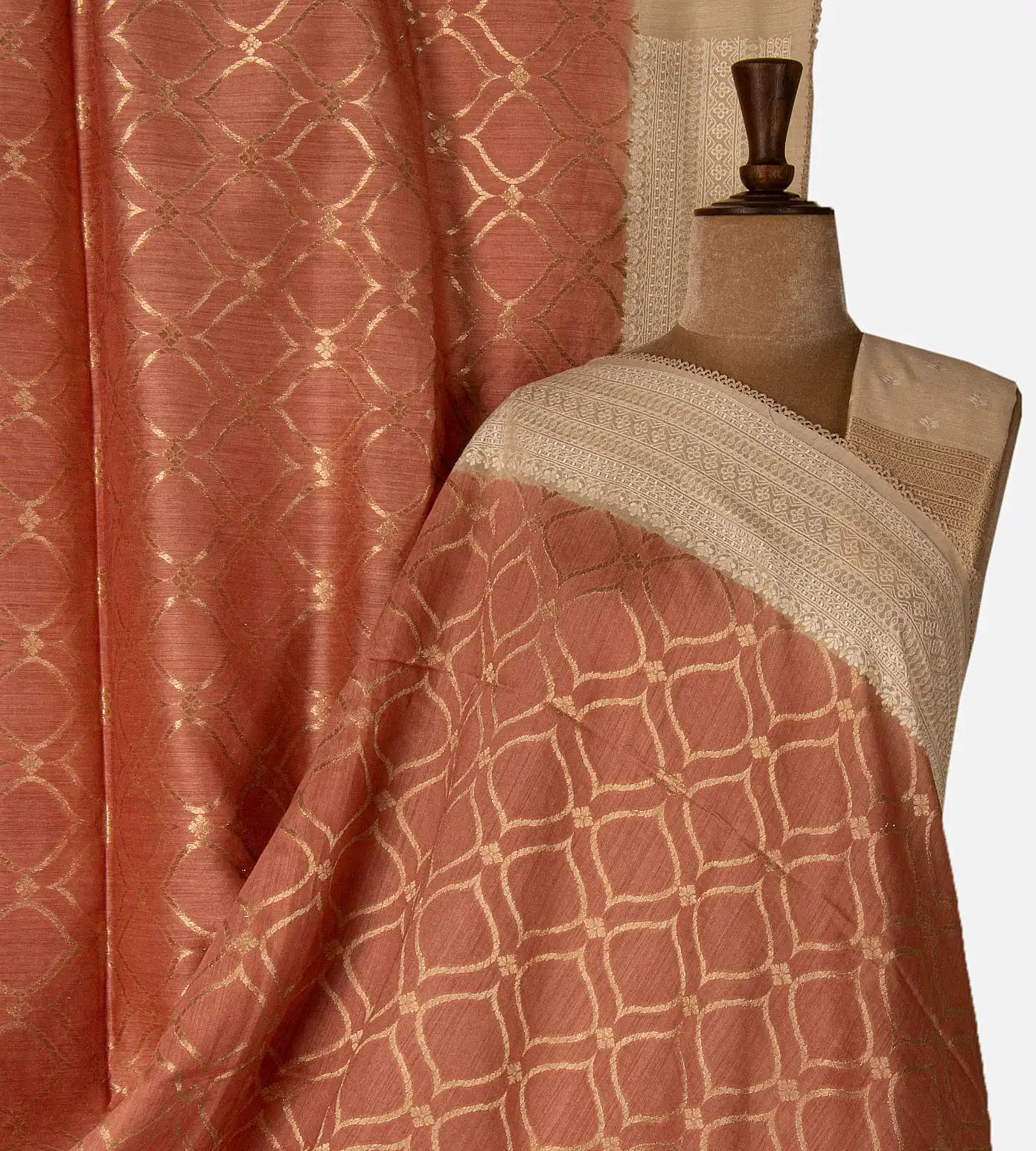 salmon-pink-tussar-saree-d09129452-a