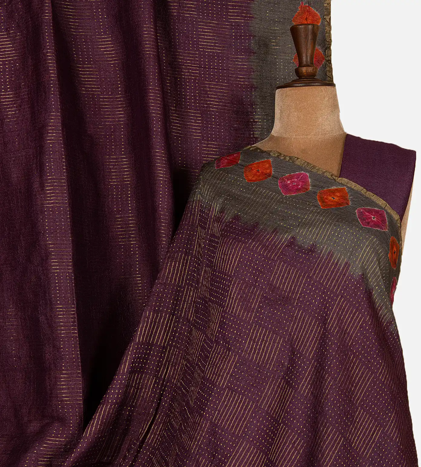 maroon-tussar-bandhani-saree-c1283412-a