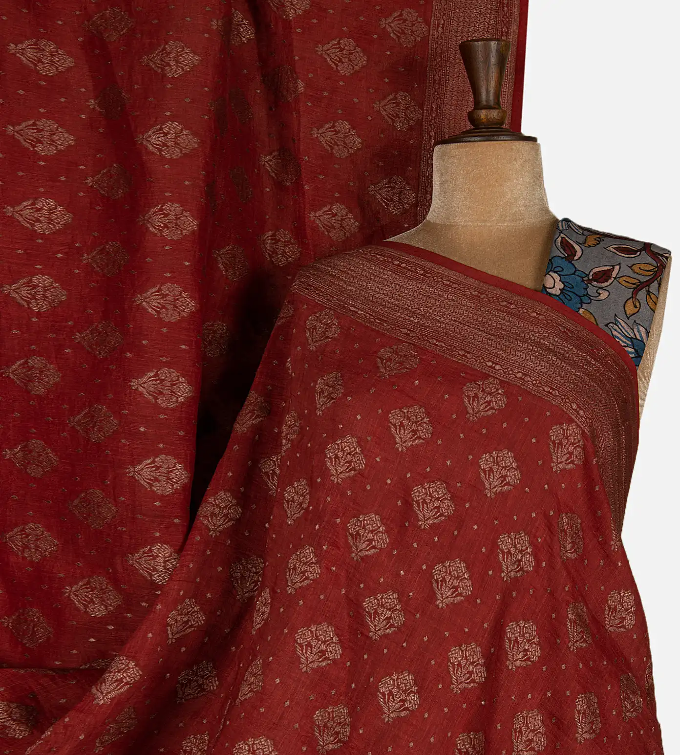 forest-green-banaras-linen-georgette-saree-with-kalamkari-pallu-d0292474-a