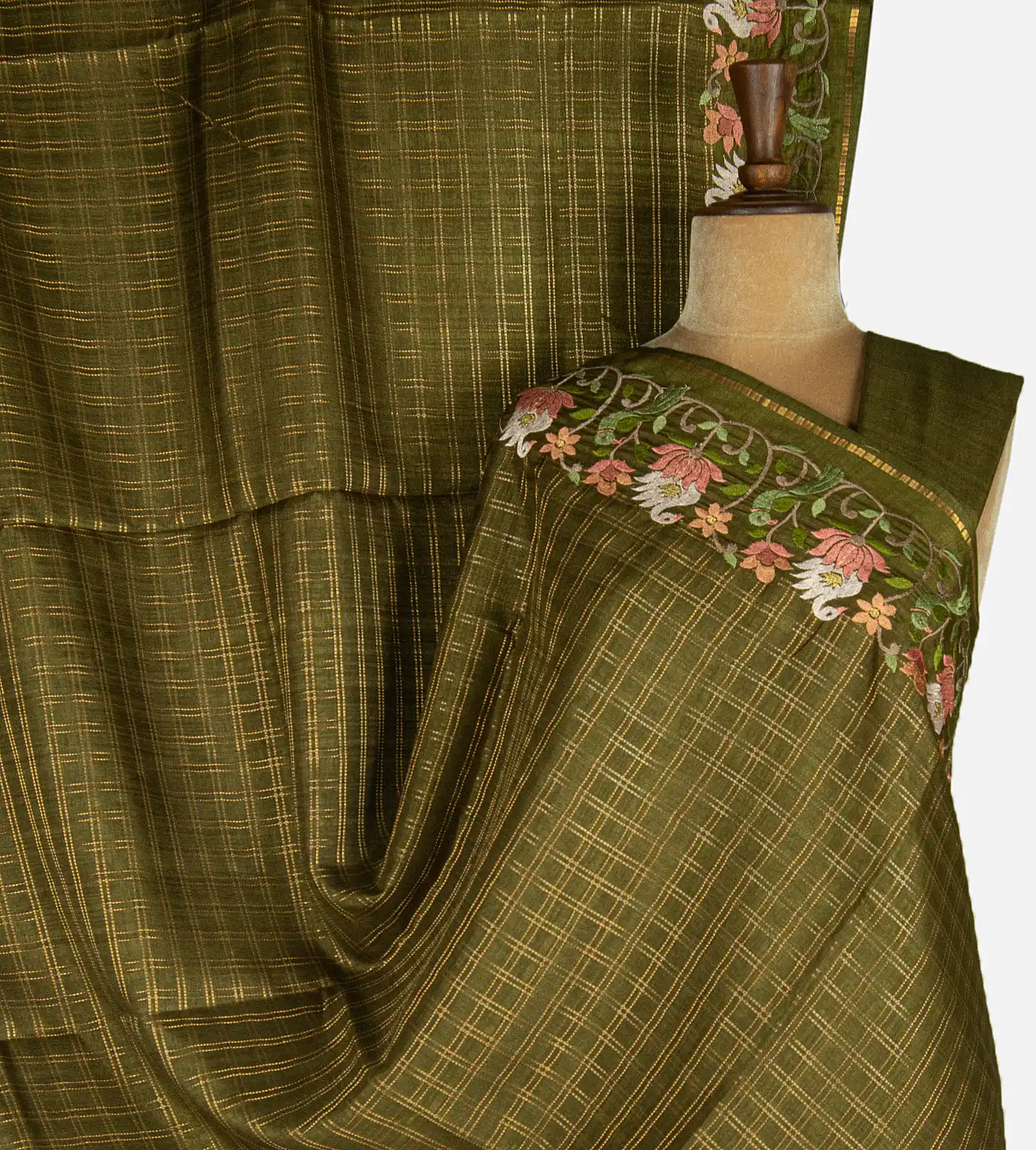 olive-green-semi-tussar-saree-d12141884-a