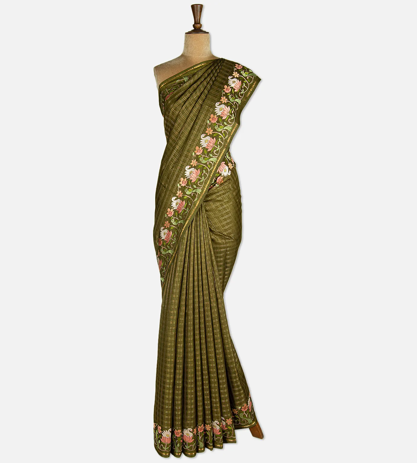 olive-green-semi-tussar-saree-d12141884-b