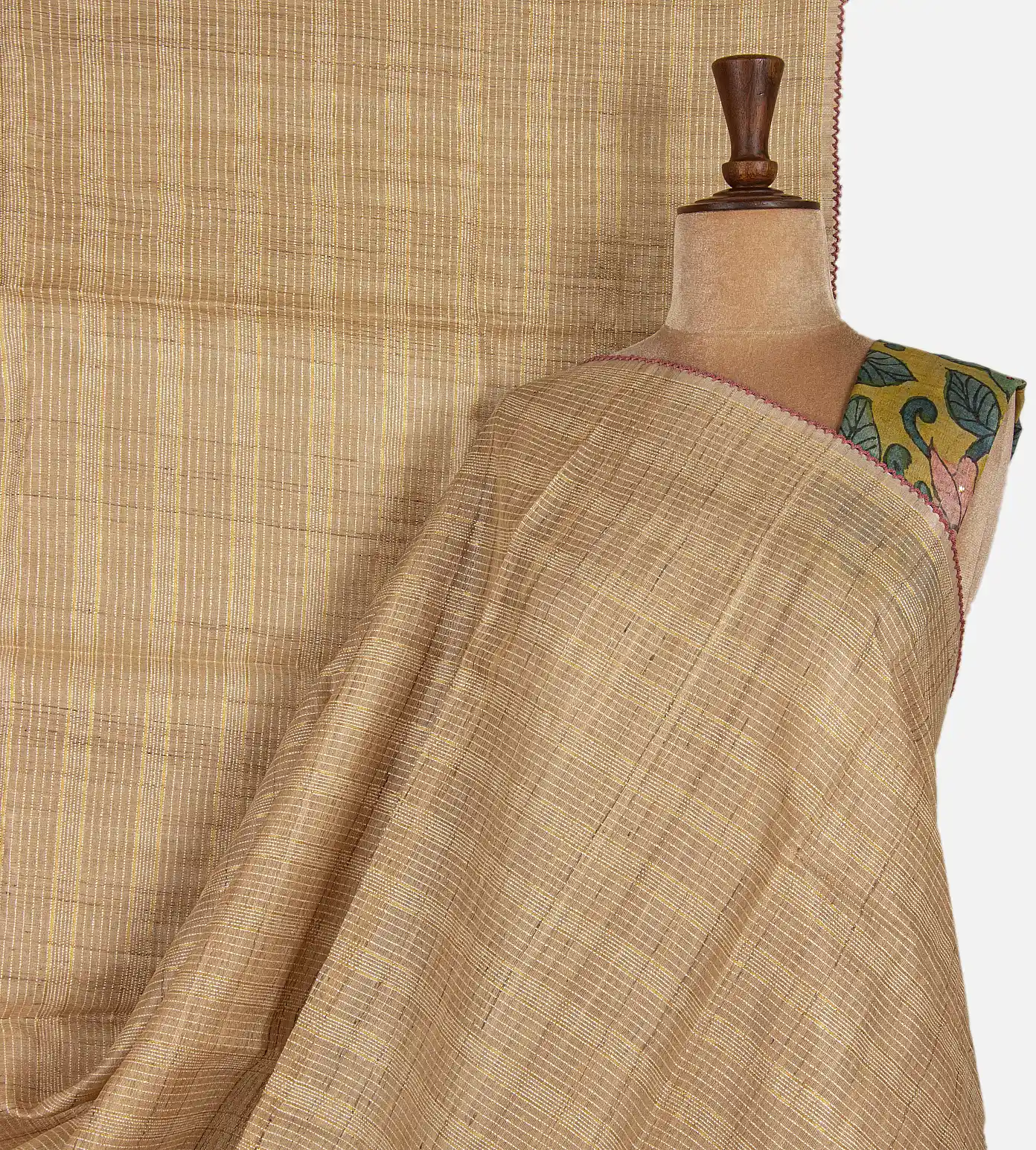 beige-tussar-saree-with-kalamkari-blouse-d12142544-a