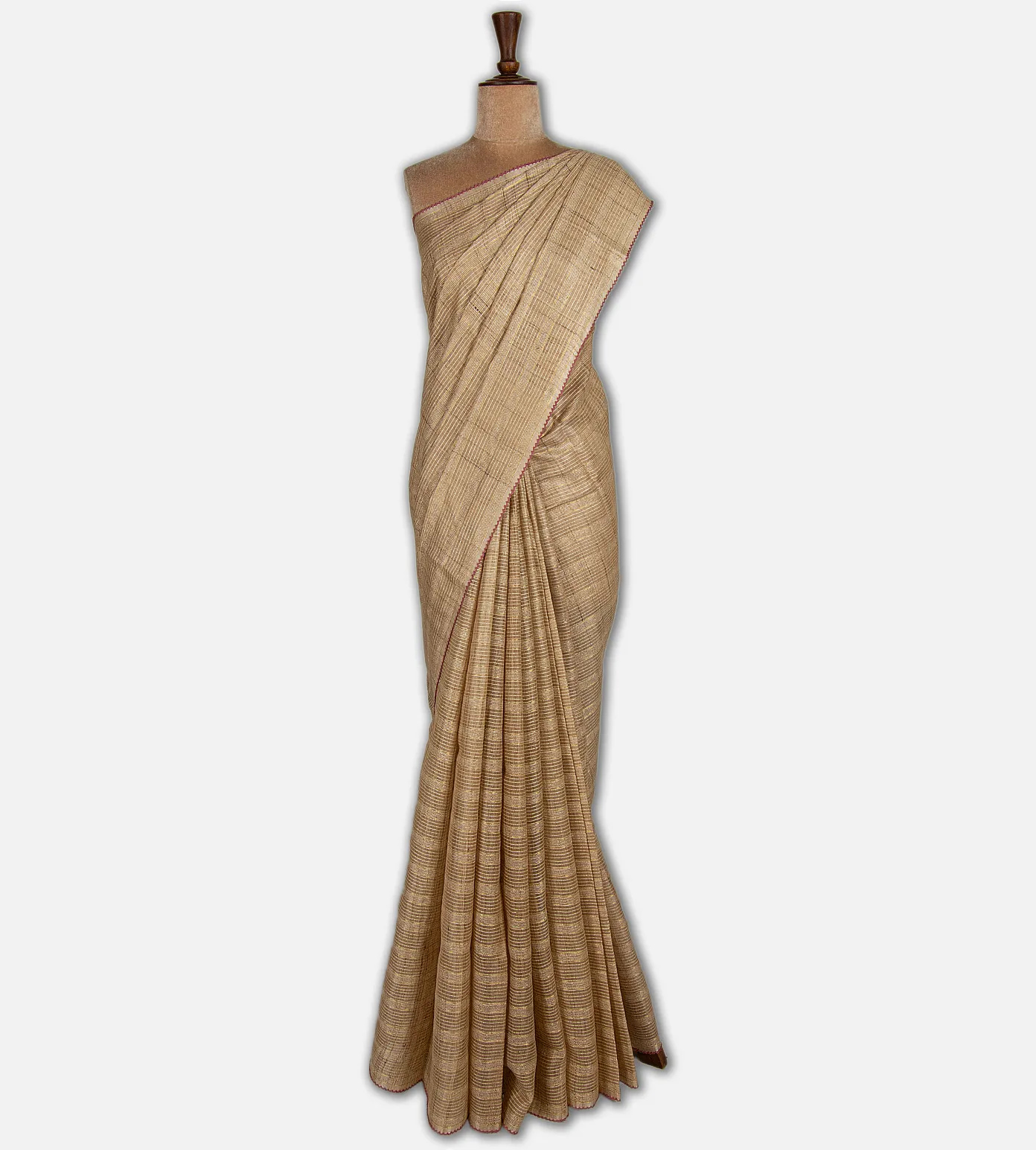 beige-tussar-saree-with-kalamkari-blouse-d12142544-b