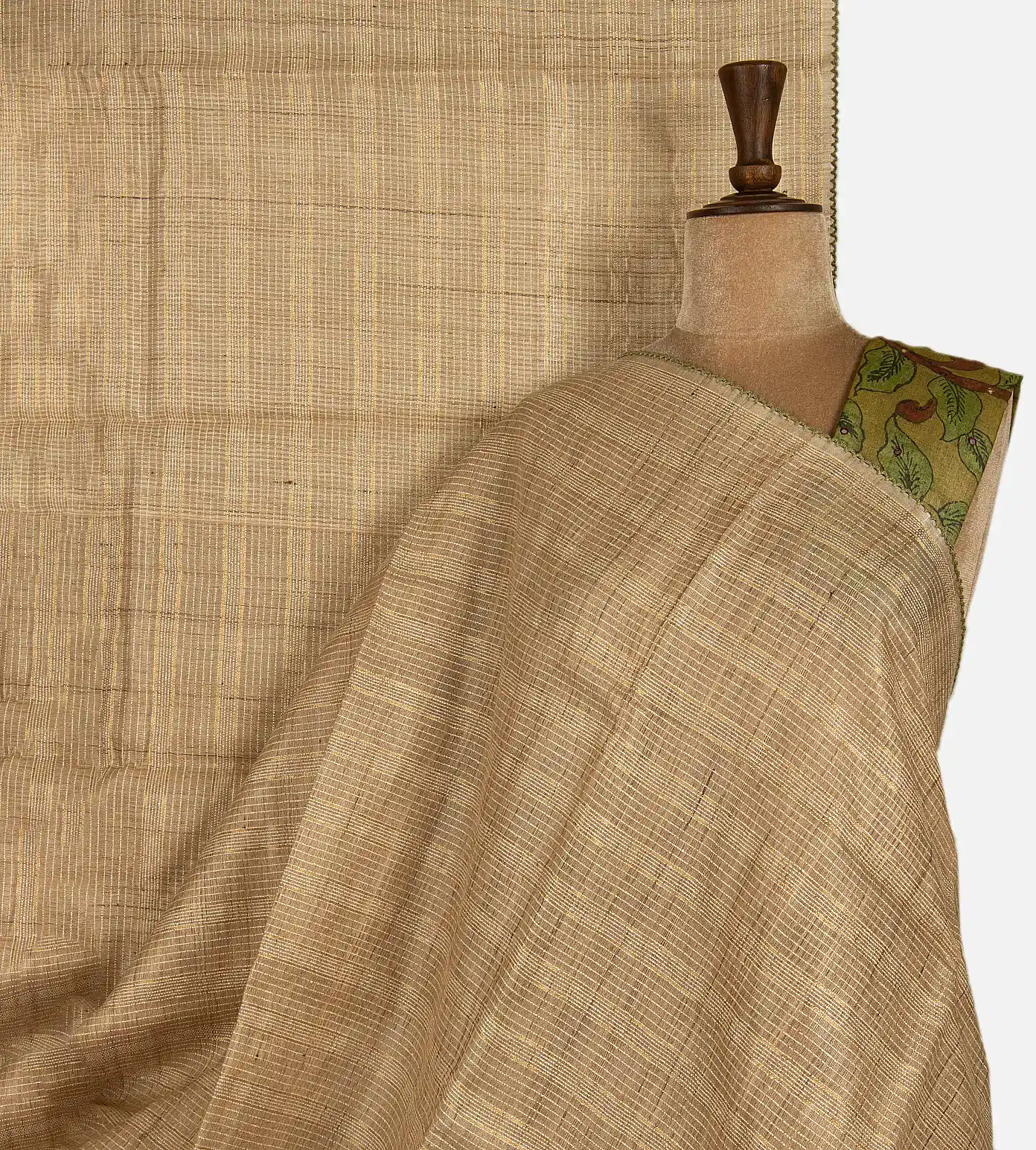 beige-tussar-saree-with-kalamkari-blouse-d12142547-a