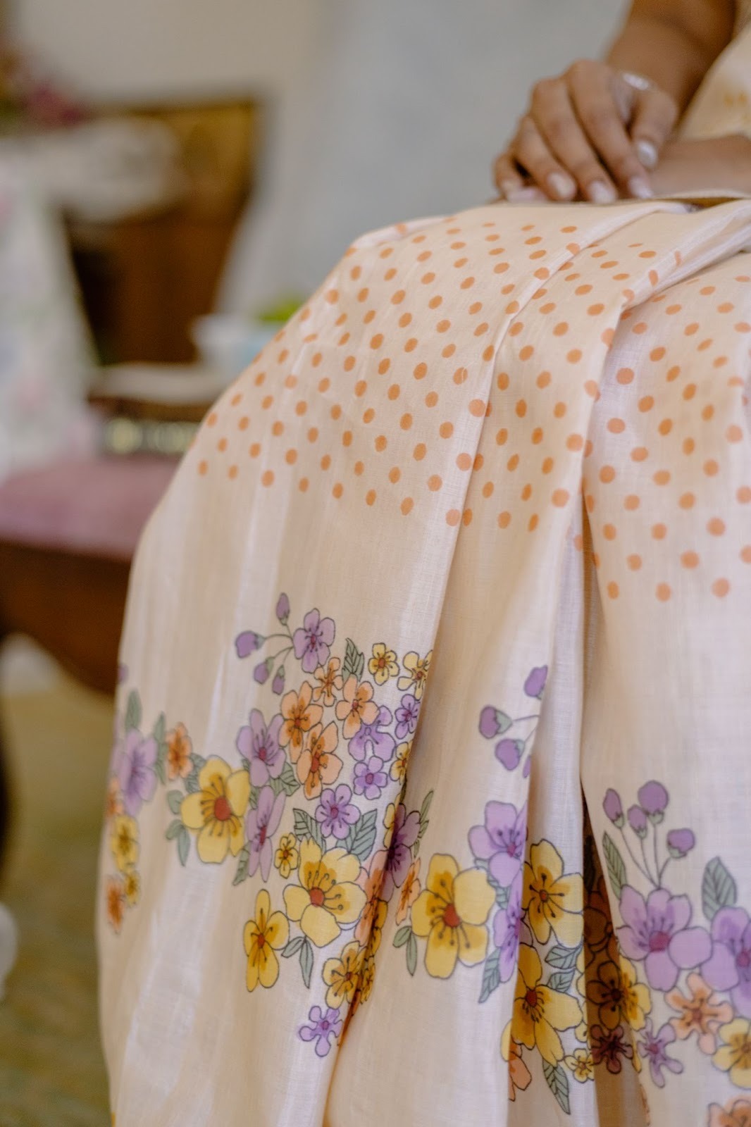 The Art of Fusion: Hand Block Printing and Hand Painting on Linen Kanchipurams-2