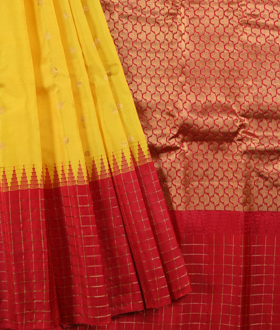 Pure Kanjeevaram border gadwal silk saree in Mango yellow