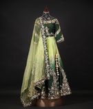 Raw silk green double  shade lehenga and blouse with net dupptta1