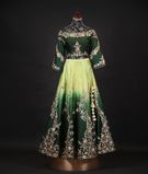 Raw silk green double  shade lehenga and blouse with net dupptta2