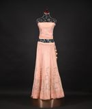 Netted peach pink lehenga and blouse with dupptta2