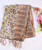 Semi Tussar Brown  Printed Saree1