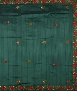 Bottle Green With Floral Embroidered Design Chiniya Tussar Saree2