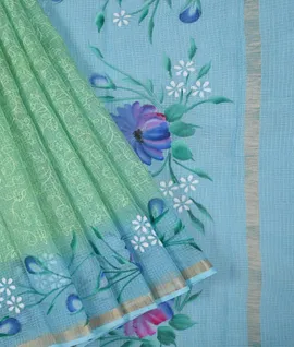 Mint Green Saree With Contrast Blouse & Pallu Sky Blue Kota Cotton1