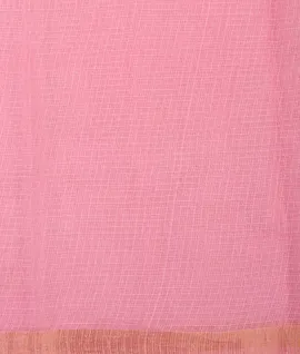 Grey Saree With Contrast Blouse & Pallu Pink Hand Painting - Kota Cotton Saree4
