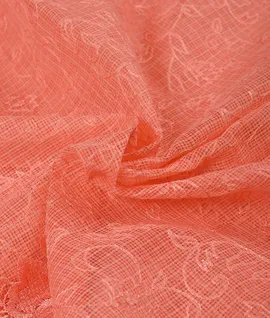 Peach Orange  With Contrast Blouse & Pallu Grey Hand painting  -  Kota Cotton Saree3