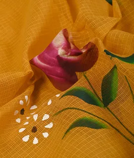 Mustard Yellow Border & Pallu Hand Paint Kota Cotton Saree3
