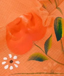 Peach  Orange Border & Pallu Hand Paint Kota Cotton Saree3