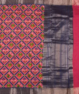 Tomato Red  With Navy Blue  Ikkat Print Saree2
