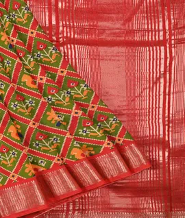 Mehndi Green With Red  Ikkat Print Saree1