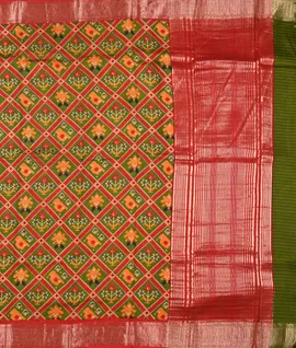 Mehndi Green With Red  Ikkat Print Saree2