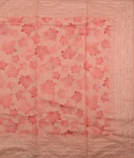 Peach With  Pink Flower Printed  Embroidery Border Tussar Saree2