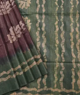 Brown With Green Bagalpuri Tussar Silk Saree1