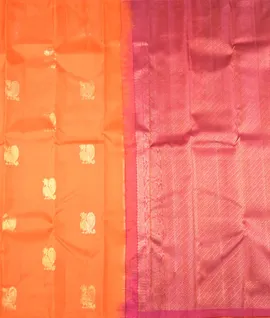 Orange With Pink Border Pure Kanjivaram Silk Sarees2