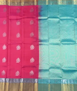 Rani Pink With Turquoise Blue  Zari Pure Kanjivaram Silk Sarees2