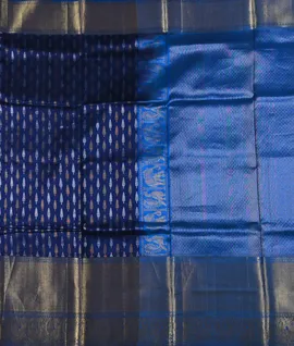 Navy Blue With Ink Blue Contrast Blouse & Pallu  Peacock Design Pure Kanjivaram Silk Sarees2