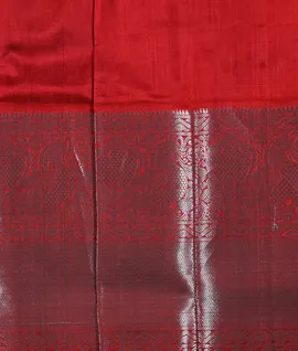 Dark Green With Red  Silver Zari Contrast Blouse & Pallu  Peacock Design Pure Venkatagiri Pattu  Sarees4
