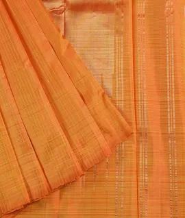Borde Rless Orange Kanchivaram Pure   Silk Saree1