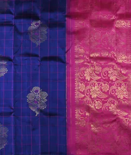 Borderless Ink Blue with Rani Pink Kanchivaram  Pure Pattu Silk Saree4