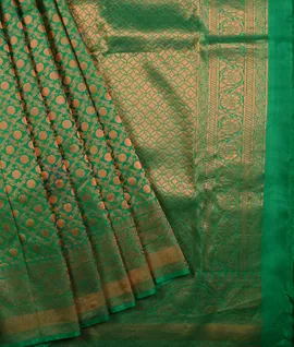 Antique Sore All Over Jacquard - Forest Green Kanjivaram Silk Saree1