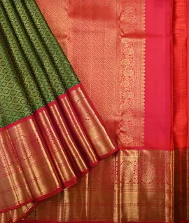 Bottel Green With Pink Border & Pallu Traditional Border Kanjivaram Silk Saree1
