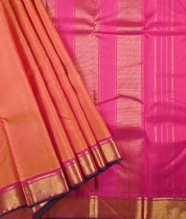 Orange  With Contrast Blouse & Pallu Pink Kanjivaram Silk Saree1
