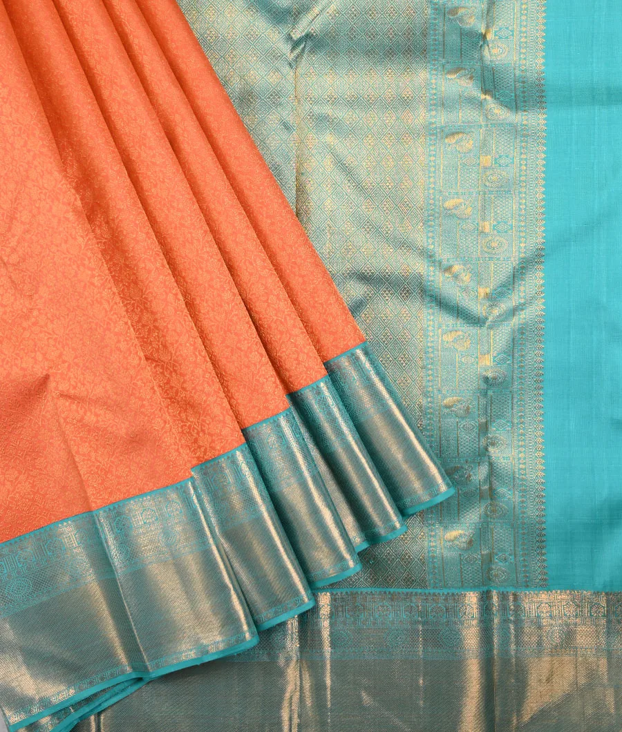 Pochampally silk saree blue and dual shade of pinkish orange with ikat –  Cherrypick