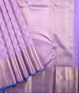 Lavender Purple All Over The Jacquard Traditional Border Contrst Blous Blue Pure Kanjivaram Silk Saree1