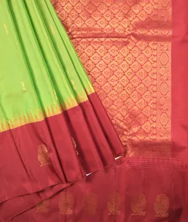 Green With  Red Border Pure Kanjivaram Silk Saree1
