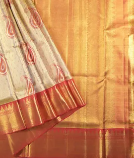 Pure Gold Zari Saree Traditional Contrest Red Border Pure Kanjivaram Silk Saree1