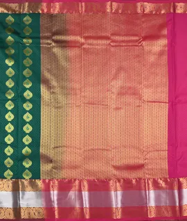 Dark Green With Pink Pallu And Blouse  Pure Kanjivaram Silk Saree2