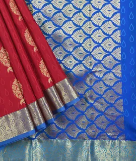 Maroon With Blue Zari All Over Gold Zari Butta Pure Kanjivaram Silk Saree1
