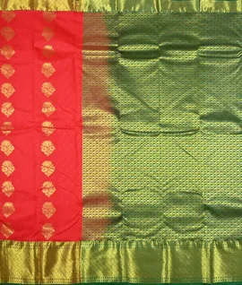 chilly Red With Palu And Border Green  Pure Kanjivaram Silk Saree2