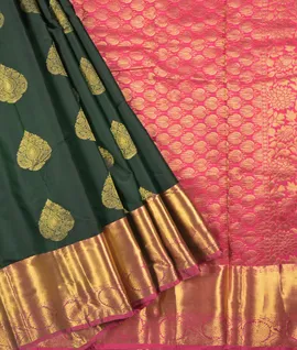 Bottel Green With Pink  Pure Kanjivaram Silk Saree1